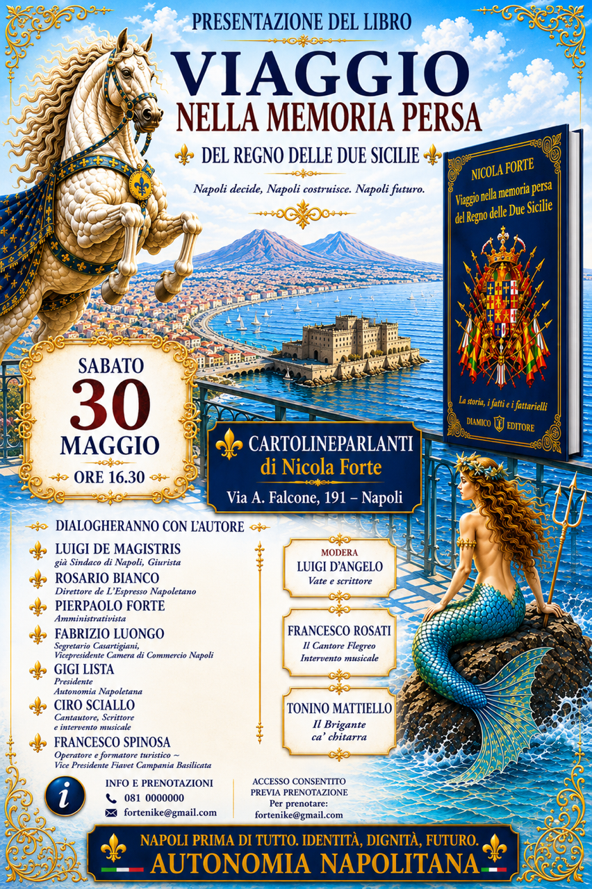 NAPOLI, A “CARTOLINE PARLANTI” LA PRESENTAZIONE DEL LIBRO DI NICOLA FORTE “VIAGGIO NELLA MEMORIA PERSA DEL REGNO DELLE DUE SICILIE”